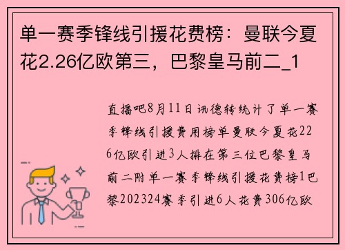 单一赛季锋线引援花费榜：曼联今夏花2.26亿欧第三，巴黎皇马前二_1